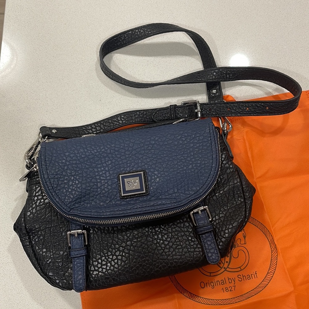 Sharif blue and black leather handbag